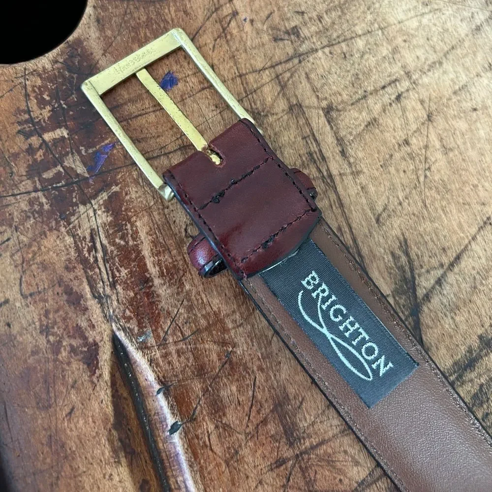 Brighton men's sz 38 Brown Leather Belt with Gold Buckle preworn